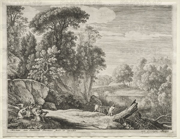 The Flight into Egypt:  The Donkey Led to the River. Herman van Swanevelt (Dutch, c. 1600-1655). Etching
