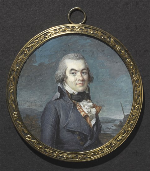 Portrait of a Man in a Landscape, c. 1795. Marie Gabrielle Capet (French, 1761-1818). Watercolor on ivory in a gold engraved frame (probably converted from a snuffbox) with a blue corded silk back; diameter: 6.7 cm (2 5/8 in.); diameter of frame: 7.8 cm (3 1/16 in.).