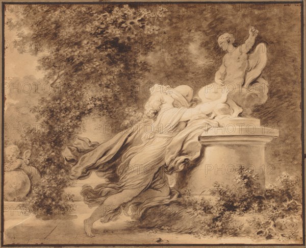 Invocation to Love, c. 1781. Jean-Honoré Fragonard (French, 1732-1806). Brush and brown ink with graphite squaring lines and underdrawing on cream laid paper; sheet: 33.5 x 41.6 cm (13 3/16 x 16 3/8 in.); secondary support: 37.6 x 47.8 cm (14 13/16 x 18 13/16 in.).