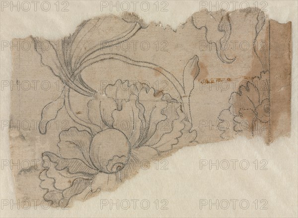 Marquetry Design, c. 1730/60. France, 18th century. Graphite; pricked; sheet: 11.5 x 18.3 cm (4 1/2 x 7 3/16 in.); secondary support: 18 x 24.6 cm (7 1/16 x 9 11/16 in.).