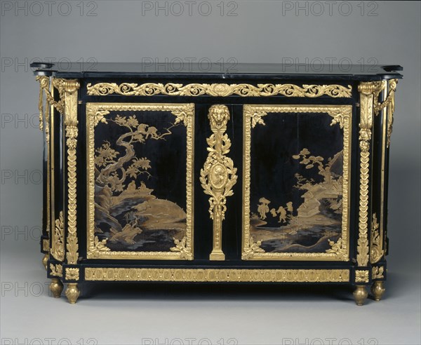 Chest of Drawers (Commode), c. 1765- 1770. René Dubois (French, 1737-1798). Ebony veneer with Japanese lacquer panels, gilt bronze mounts, and marble top; overall: 86.8 x 152.4 x 59.7 cm (34 3/16 x 60 x 23 1/2 in.).