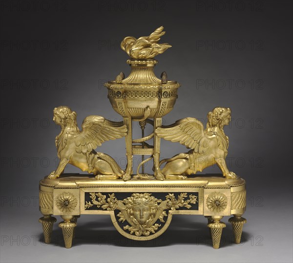 Andiron (Chenet), c. 1785. France, 18th century. Gilt bronze; overall: 50.3 x 46.3 x 14 cm (19 13/16 x 18 1/4 x 5 1/2 in.).