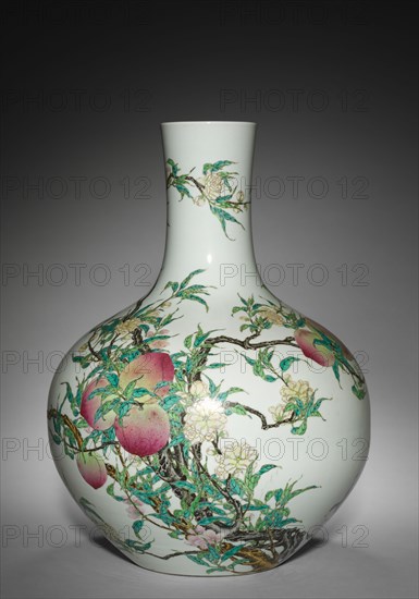 Vase with Peaches, 1736-1795. China, Jiangxi province, Jingdezhen, Qing dynasty (1644-1911), Qianlong mark and period (1736-1795). Porcelain with famille rose overglaze enamel decoration; overall: 51.4 cm (20 1/4 in.).