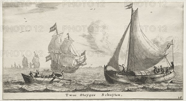 Ships of Amsterdam:  Two Pier Boats. Reinier Nooms (Dutch, c. 1623-1667). Etching