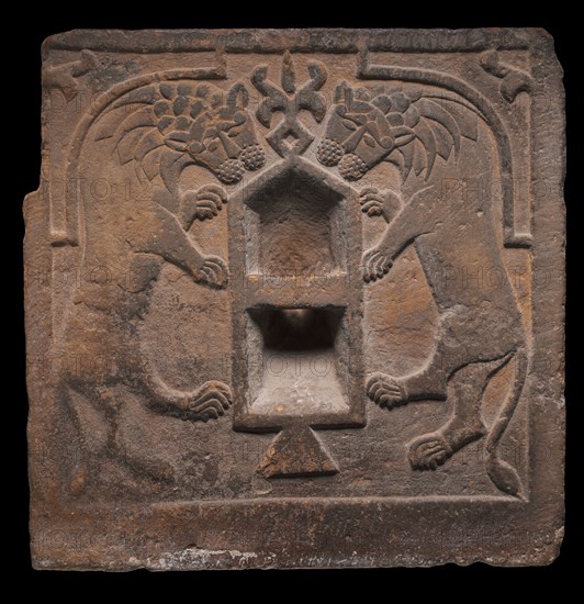 Hitching Post, 1200s. Iran, possibly Hamadan, 13th century. Limestone; overall: 62.9 x 65.8 cm (24 3/4 x 25 7/8 in.).