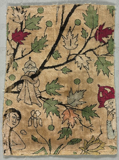 Velvet Fragment, Khusrau Sees Shirin Bathing, 1550-99. Iran, Kashan, Safavid period (1501-1722). Silk; velvet, cut, pile-warp substitution; overall: 21.7 x 15.7 cm (8 9/16 x 6 3/16 in.)