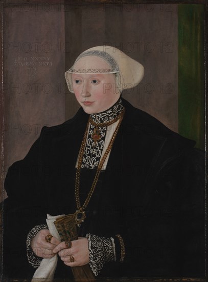 Portrait of Maria Kitscher, Frau von Freyberg, 1545. Hans Mielich (German, 1516-1573). Oil on wood; framed: 81 x 62.5 x 8.5 cm (31 7/8 x 24 5/8 x 3 3/8 in.); unframed: 61.4 x 46 cm (24 3/16 x 18 1/8 in.).