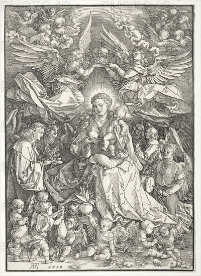 The Virgin Surrounded by Many Angels, 1518. Albrecht Dürer (German, 1471-1528). Woodcut