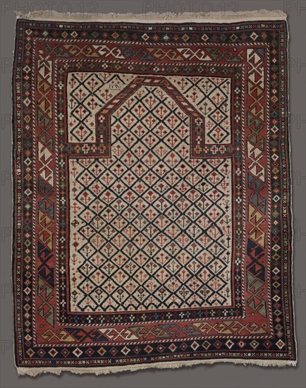 Prayer Rug, c. 1800s. Caucasus, Daghestan, 19th century. Wool and linen; ghiordes knot, extended tabby, fringe; overall: 102.9 x 127 cm (40 1/2 x 50 in.).