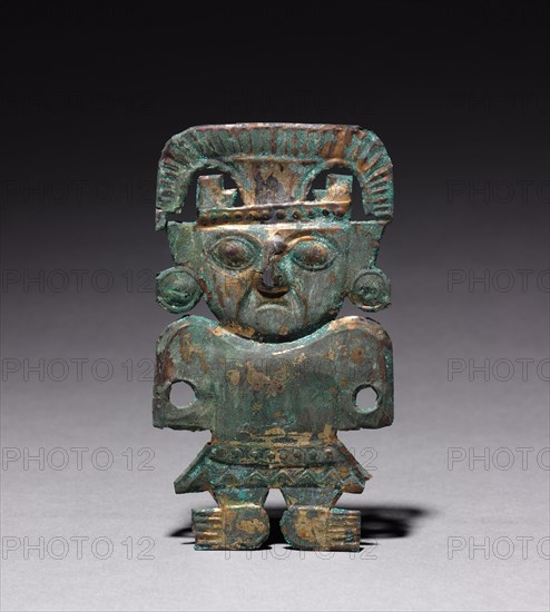 Plaque, 1300s-1400s. Peru, North Coast, Late Chimu Culture, 14th-15th century. Bronze; overall: 13.8 x 7.8 cm (5 7/16 x 3 1/16 in.).