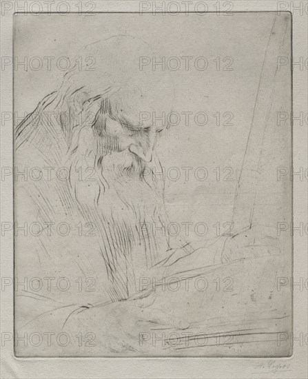 Study of a Man Reading. Alphonse Legros (French, 1837-1911). Drypoint