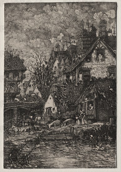 Published in la Revue Fantaisiste, Vol. II, 15 mai 1861: Entrance to a Village, 1861. Rodolphe Bresdin (French, 1822-1885), Auguste Delâtre. Etching; sheet: 14.7 x 10 cm (5 13/16 x 3 15/16 in.)