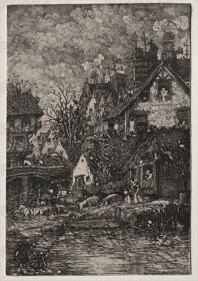 Published in la Revue Fantaisiste, Vol. II, 15 mai 1861: Entrance to a Village, 1861. Rodolphe Bresdin (French, 1822-1885), Auguste Delâtre. Etching; sheet: 14.7 x 10 cm (5 13/16 x 3 15/16 in.)
