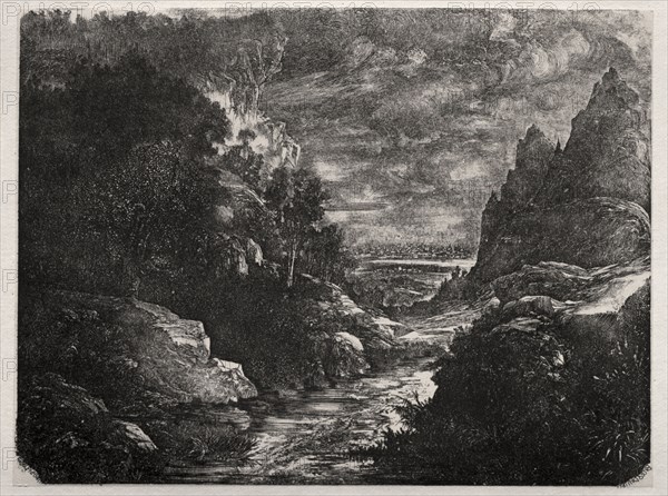The Mountain Stream, 1871. Rodolphe Bresdin (French, 1822-1885). Lithograph; sheet: 28.5 x 39.8 cm (11 1/4 x 15 11/16 in.); image: 11.2 x 14.8 cm (4 7/16 x 5 13/16 in.).