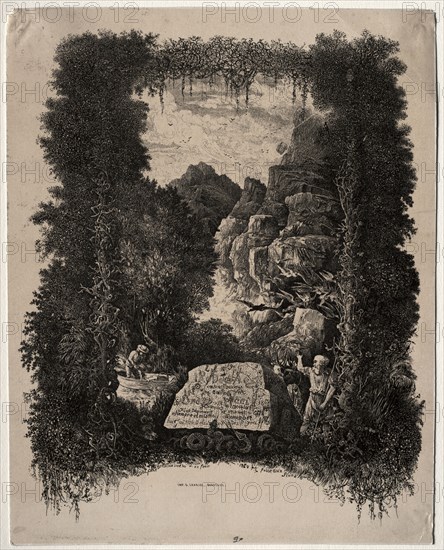 First frontispiece for Fables and Fairy-Tales by Thierry-Faletans, 1868. Rodolphe Bresdin (French, 1822-1885), G. Chariol. Lithograph; sheet: 26.3 x 20.8 cm (10 3/8 x 8 3/16 in.); platemark: 24.4 x 26.3 cm (9 5/8 x 10 3/8 in.)
