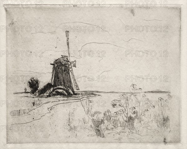 Mill and Weeds, Holland. John Henry Twachtman (American, 1853-1902). Etching