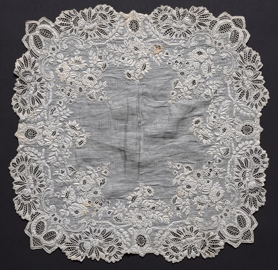 Embroidered Handkerchief, 19th century. Switzerland, 19th century. Embroidery; cotton on linen; average: 41.3 x 41.3 cm (16 1/4 x 16 1/4 in.).