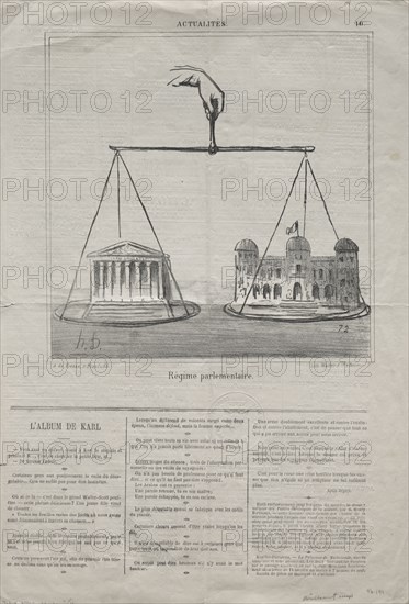 Published in le Charivari (1 February 1970): Actualities (No. 10): Parliamentary Regime, 1870. Honoré Daumier (French, 1808-1879). Lithograph; sheet: 43.9 x 61.6 cm (17 5/16 x 24 1/4 in.); image: 23 x 22.9 cm (9 1/16 x 9 in.)