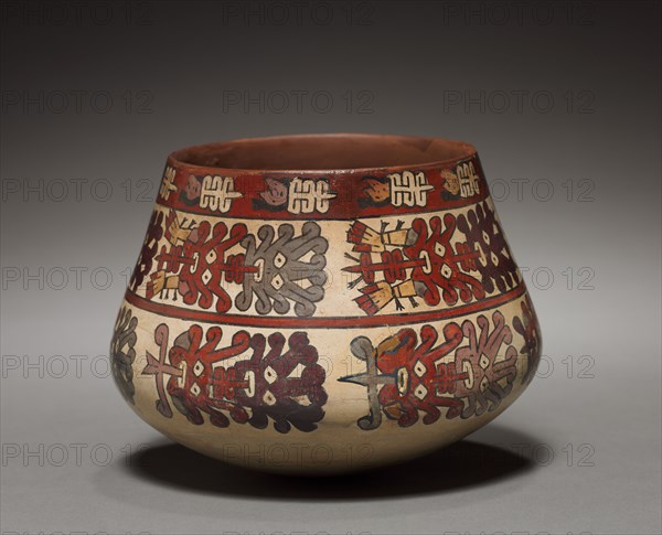 Vessel with Abstract Heads, 100 BC-700. Peru, South Coast, Nasca style (100 BC-AD 700). Earthenware with colored slips; overall: 10.4 x 14 cm (4 1/8 x 5 1/2 in.).