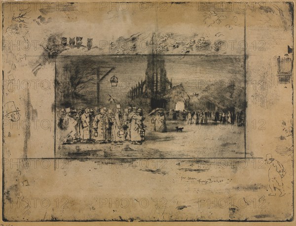 The Midnight Mass, 1887. Félix Hilaire Buhot (French, 1847-1898). Etching, drypoint, aquatint, and roulette ; sheet: 36 x 54.3 cm (14 3/16 x 21 3/8 in.); platemark: 34 x 44.9 cm (13 3/8 x 17 11/16 in.)