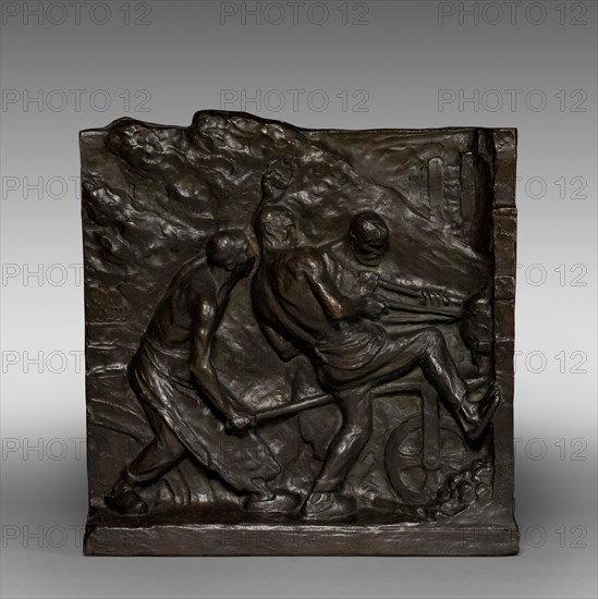 The Furnace, c. 1890 - 1900. Constantin Meunier (Belgian, 1831-1905). Bronze; overall: 50.2 x 48.3 x 10.8 cm (19 3/4 x 19 x 4 1/4 in.)
