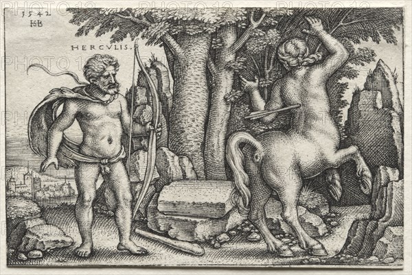 The Labors of Hercules: Hercules and Nessus, 1542. Hans Sebald Beham (German, 1500-1550). Engraving