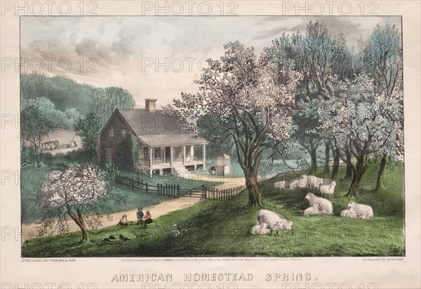 American Homestead, Spring, 1869. And James Merritt Ives (American, 1824-1895), Nathaniel Currier (American, 1813-1888). Lithograph, hand colored; image: 20.1 x 31.8 cm (7 15/16 x 12 1/2 in.).