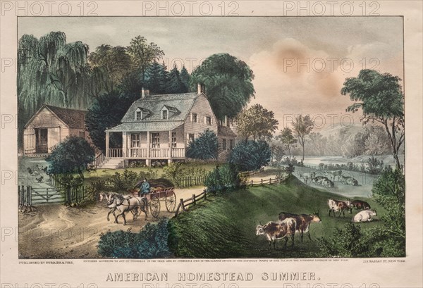 American Homestead, Summer, 1869. And James Merritt Ives (American, 1824-1895), Nathaniel Currier (American, 1813-1888). Lithograph, hand colored