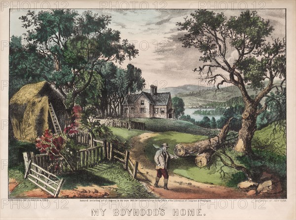 My Boyhood's Home, 1872. And James Merritt Ives (American, 1824-1895), Nathaniel Currier (American, 1813-1888). Lithograph, hand colored