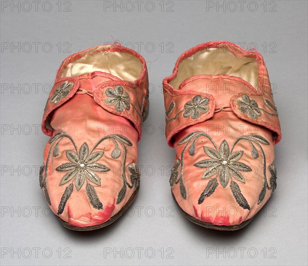 Pair of Slippers, early 1700s. Italy, Venice, early 18th century. overall: 9 x 8.6 x 26 cm (3 9/16 x 3 3/8 x 10 1/4 in.)