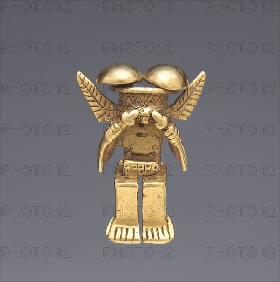 Animal-Headed Figure Pendant, 1-800. Colombia, Quimbaya or Yotoco style, 1st-8th century. Cast gold; overall: 5.5 x 3.9 x 1.9 cm (2 3/16 x 1 9/16 x 3/4 in.).