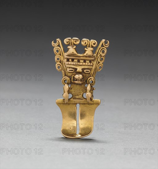 Figurine Pendant, c. 400-1000. Colombia, Quimbaya or Yotoco style, 5th-10th Century. Cast gold; overall: 6.4 x 3.6 x 0.8 cm (2 1/2 x 1 7/16 x 5/16 in.).