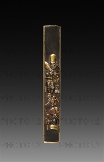 Knife Handle (Kozuka), c 1800s. Japan, 19th century. Inlaid bronze; overall: 1.4 cm (9/16 in.).