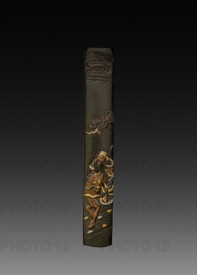 Knife Handle (Kozuka), c 1800s. Japan, 19th century. Inlaid bronze; overall: 1.4 cm (9/16 in.).
