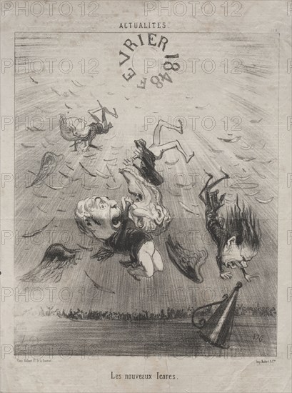 Published in le Charivari (7 June 1850): Actualities (No. 140): The new Icarus, 1850. Honoré Daumier (French, 1808-1879). Lithograph; sheet: 35.6 x 25.3 cm (14 x 9 15/16 in.); image: 26.4 x 21.5 cm (10 3/8 x 8 7/16 in.).