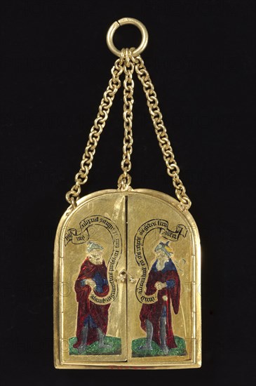 Pendant Triptych with an Onyx Cameo of the Nativity, c. 1460-1500; cameo: c. 1250-1300. Pendant: France, Paris or Tours; Cameo: Italy, 13th-15th century. Basse-taille enamel on gold; onyx cameo; overall: 5.8 x 2 cm (2 5/16 x 13/16 in.); part 1: 4.5 x 3.5 cm (1 3/4 x 1 3/8 in.).