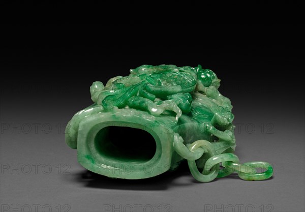 Three-Sectional Altar Group: Cylindrical Carving with Phoenix, 1644-1912. China, Qing dynasty (1644-1911). Jade; overall: 21.4 x 8 x 4.5 cm (8 7/16 x 3 1/8 x 1 3/4 in.); with base: 24.2 cm (9 1/2 in.); cylinder: 15.8 x 8 x 4.5 cm (6 1/4 x 3 1/8 x 1 3/4 in.).