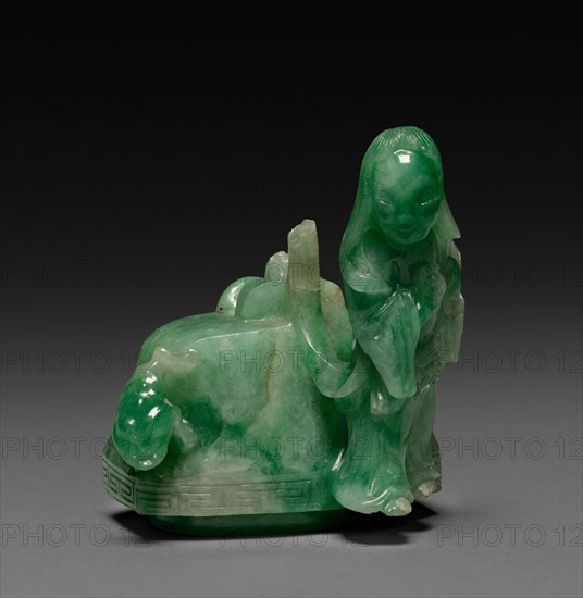 Three-Sectional Altar Group: Cylindrical Carving with Phoenix (lid), Qing Dynasty. China, Qing dynasty (1644-1911). Jade; overall: 21.4 x 8 x 4.5 cm (8 7/16 x 3 1/8 x 1 3/4 in.); with base: 24.2 cm (9 1/2 in.); lid: 5.6 cm (2 3/16 in.).