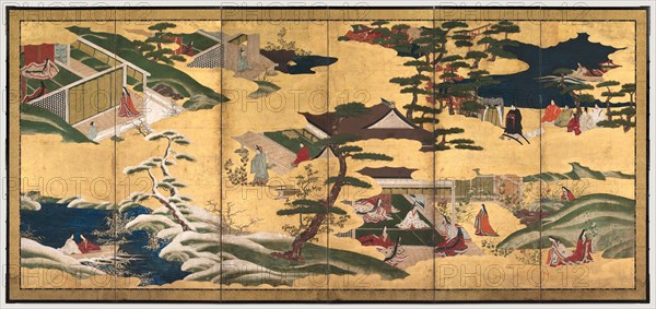 Scenes from the Tale of Genji, late 1700s. Tosa School (Japanese). Pair of six-fold screens; ink and color on gilded paper; image: 154.5 x 351.2 cm (60 13/16 x 138 1/4 in.).