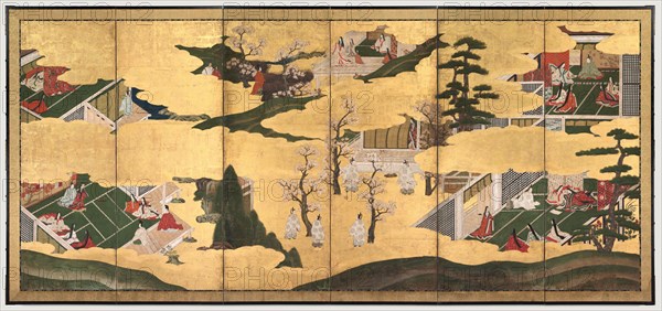 Scenes from the Tale of Genji, late 1700s. Tosa School (Japanese). Pair of six-fold screens; ink and color on gilded paper; image: 154.5 x 351.2 cm (60 13/16 x 138 1/4 in.).