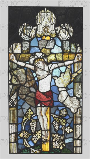 Crucified Christ, c. 1480-1500. England, 15th century. Pot metal, white glass with silver stain (with later composite glass); overall: 86.9 x 43.5 cm (34 3/16 x 17 1/8 in.)
