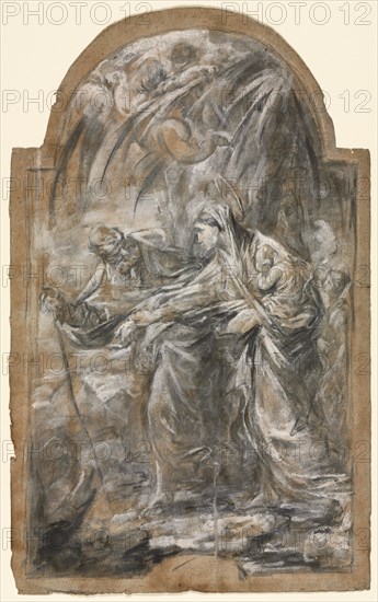 Flight into Egypt, 1740s?. Alessandro Magnasco (Italian, 1667-1749). Black, white and gray gouache; framing lines in black chalk; sheet: 32.5 x 20 cm (12 13/16 x 7 7/8 in.); image: 30.5 x 18.1 cm (12 x 7 1/8 in.).