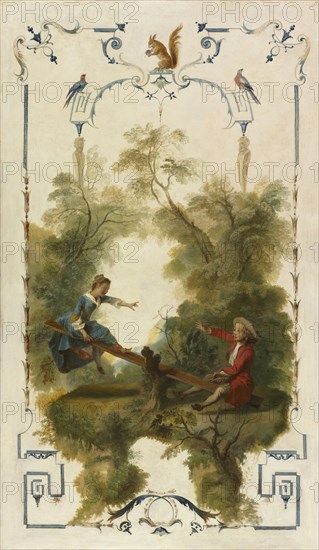 The See-Saw, c. 1723-1727. Nicolas Lancret (French, 1690-1743). Oil on canvas; framed: 157 x 96 x 5.5 cm (61 13/16 x 37 13/16 x 2 3/16 in.); unframed: 150.7 x 89.4 cm (59 5/16 x 35 3/16 in.).