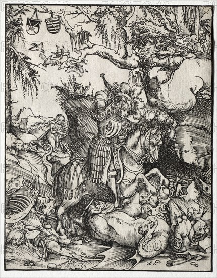 St. George Slaying the Dragon, 1500s. Lucas Cranach (German, 1472-1553). Woodcut; sheet: 16.2 x 12.7 cm (6 3/8 x 5 in.); mat size: 49 x 36.2 cm (19 5/16 x 14 1/4 in.).