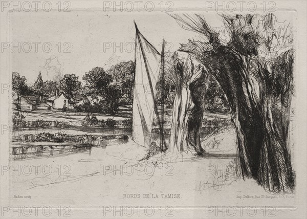Thames Ditton - With a Sail, 1864. Francis Seymour Haden (British, 1818-1910). Etching and drypoint