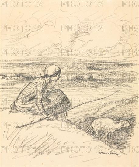 The Shepherdess, fourth quarter 19th century or first quarter 20th century. Théophile Alexandre Steinlen (Swiss, 1859-1923). Graphite; sheet: 37.5 x 27.4 cm (14 3/4 x 10 13/16 in.).