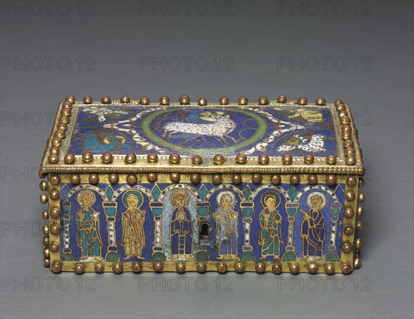 Casket, 1100-1150?. Northern Germany?, Romanesque period, 12th century. Gilded copper, champlevé enamel, wood core (modern); overall: 9.3 x 23.4 x 13.5 cm (3 11/16 x 9 3/16 x 5 5/16 in.).