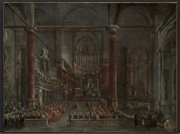 Pontifical Ceremony in SS. Giovanni e Paolo, Venice, 1782, c. 1783. Francesco Guardi (Italian, 1712-1793). Oil on canvas; framed: 69.2 x 87 x 11.4 cm (27 1/4 x 34 1/4 x 4 1/2 in.); unframed: 51.4 x 68.8 cm (20 1/4 x 27 1/16 in.).