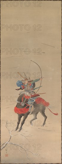 Warrior mounted on a Horse, 18th-19th century. Japan, Edo (1615-1868) - Meiji (1868-1912) periods. Hanging scroll; color on silk; overall: 107 x 41.3 cm (42 1/8 x 16 1/4 in.).