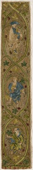 Orphrey Band: The Tree of Jesse, c. 1350. England, 14th century. Silk, gold and silver thread, linen; embroidery: split and couching stitches; overall: 99.1 x 16.9 cm (39 x 6 5/8 in.).